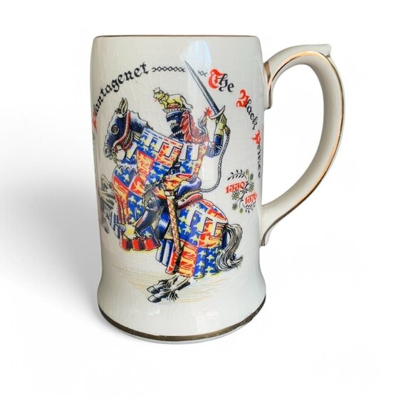 Edward Prince Of Wales 1950's Ceramic Tankard RWL London Gold Trim Crackle Glaze - Picture 1 of 7